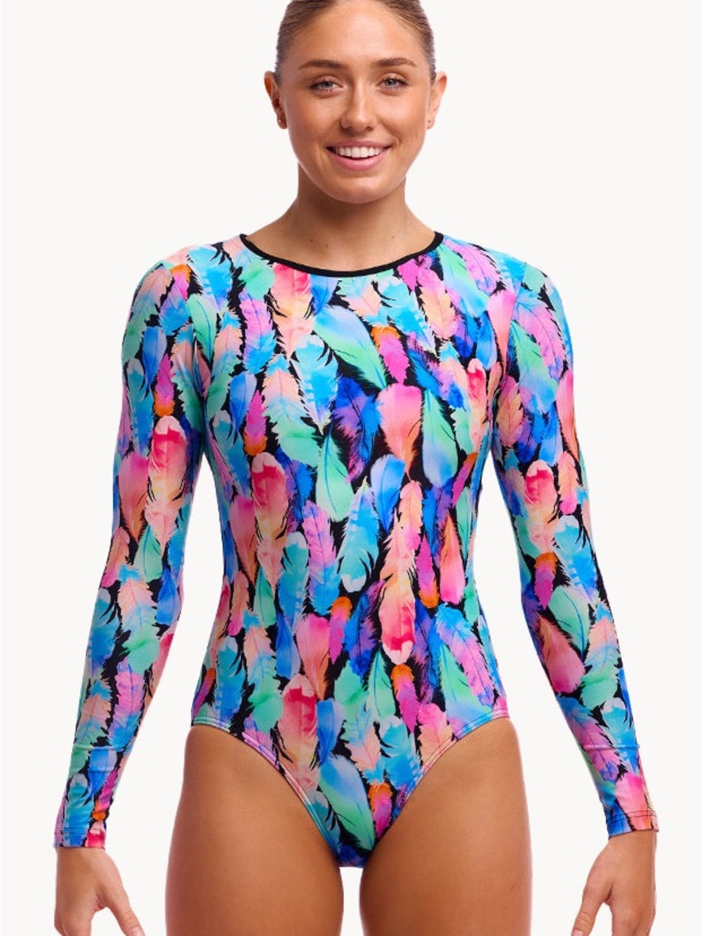 Funkita Tickle Torture Love Cover Sunsuit in Multi Feather Print US Size 36
